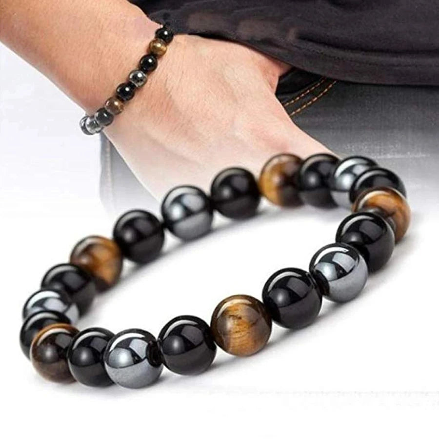 1 Natural Black Obsidian Hematite Tiger Eye Bead Bracelet - Image 4
