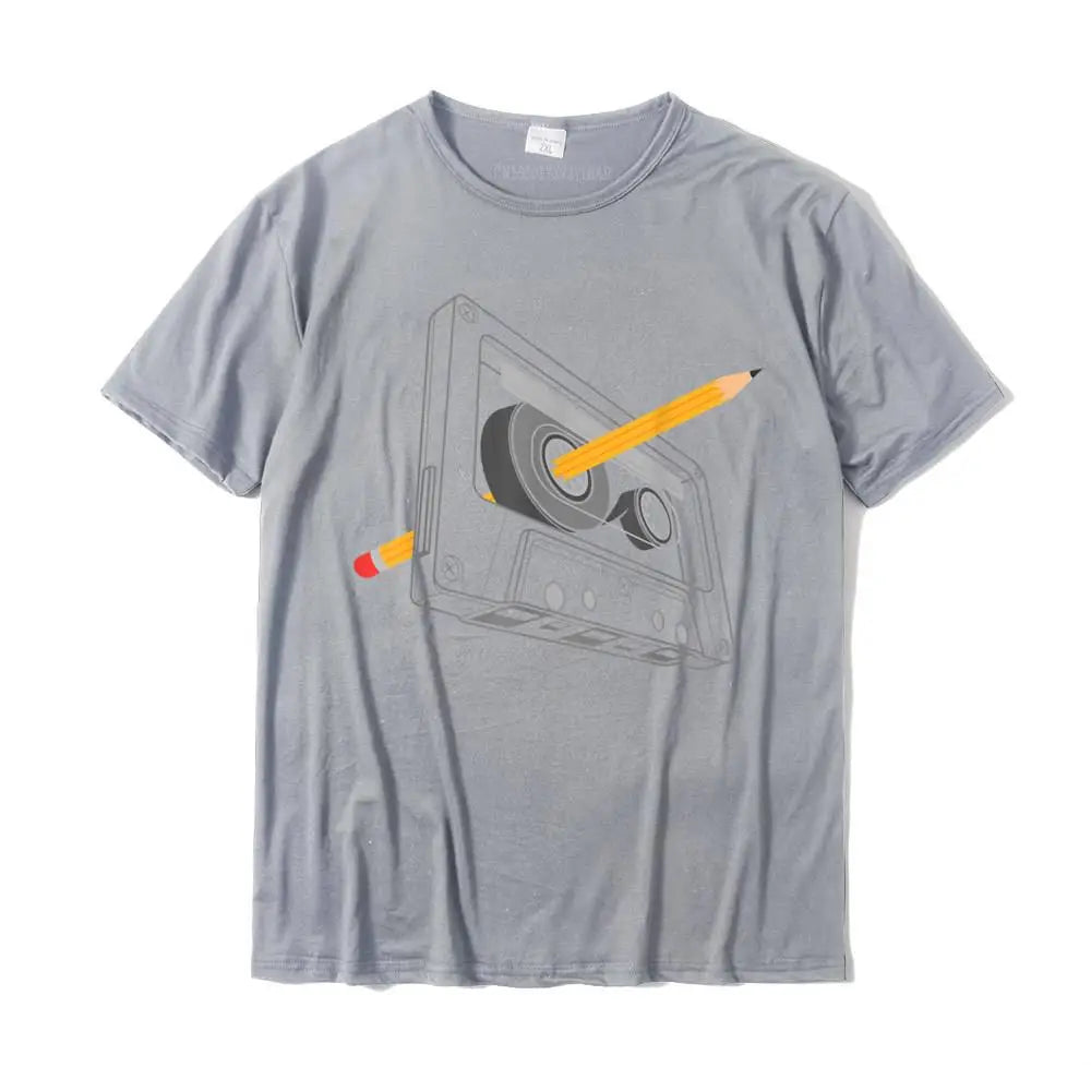 Vintage Rewind Cassette Pencil T-Shirt – Funny 80s 90s Retro Tee for Men & Women - Image 4