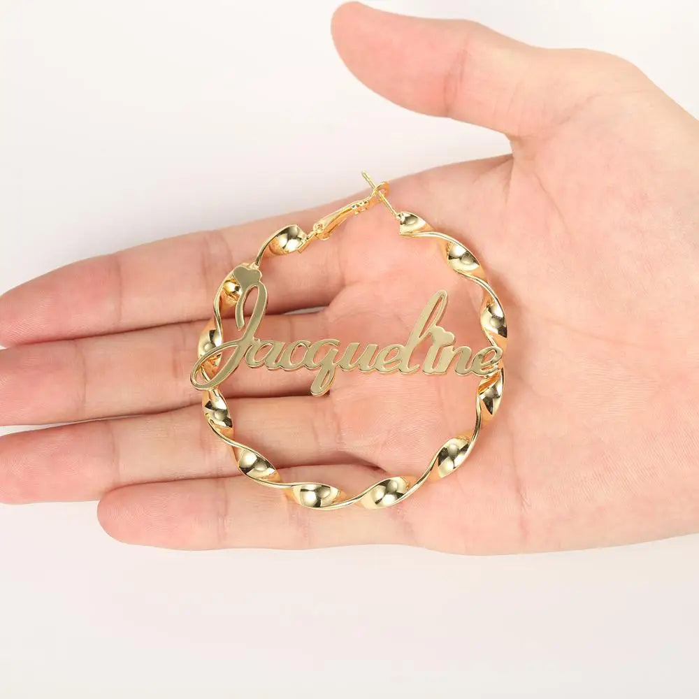 MYDIY Custom Name Hoop Earrings – Personalized Stainless Steel Twist Hoops - Image 3