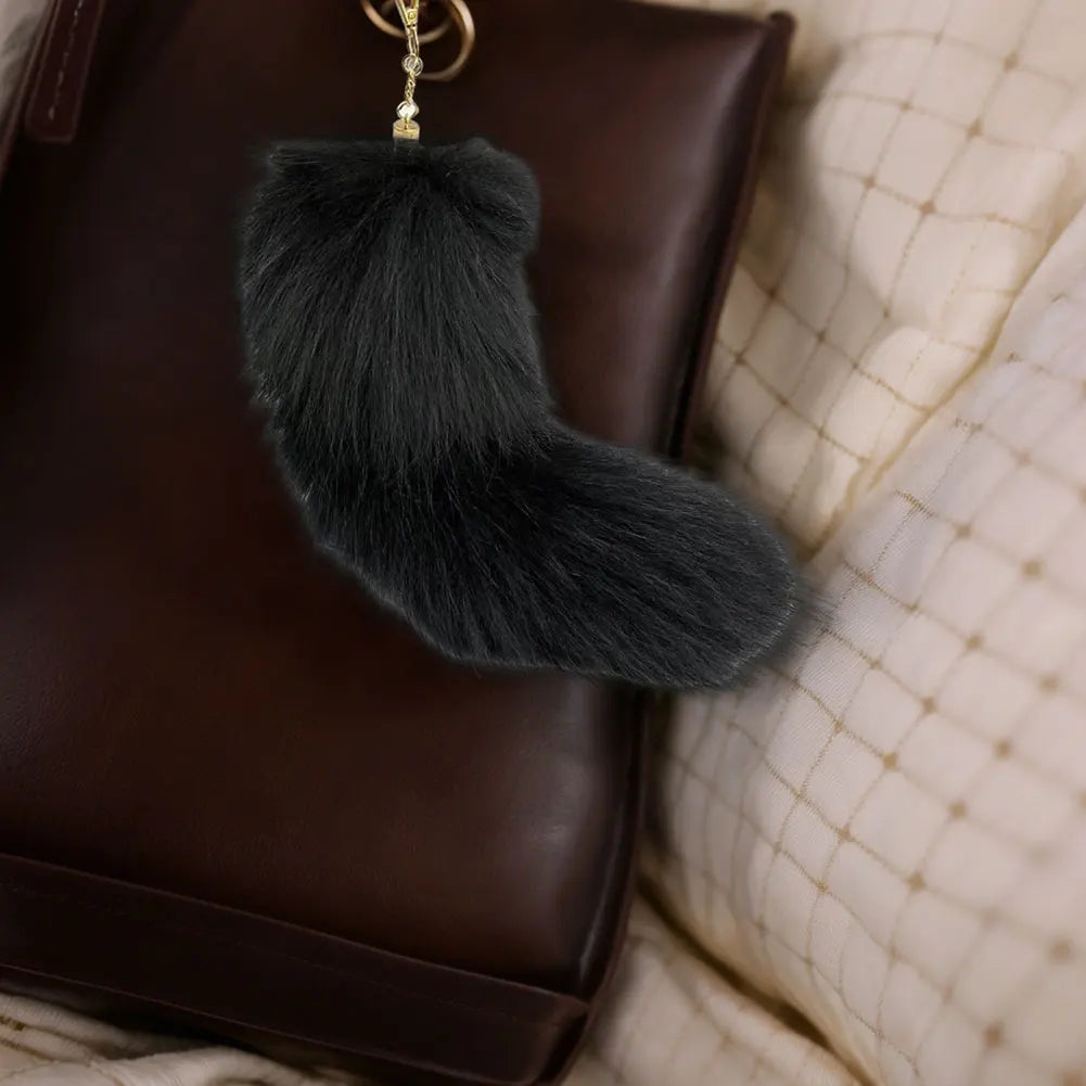 Huge Fluffy Faux Fur Fox Tail Keychain – Therian Tail Pendant Gift for Women & Girls - Image 3