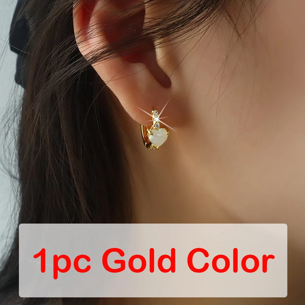 1pc 2000s Aesthetic Y2K Hoop Earring – Love Heart with Opal & Zircon - Image 8