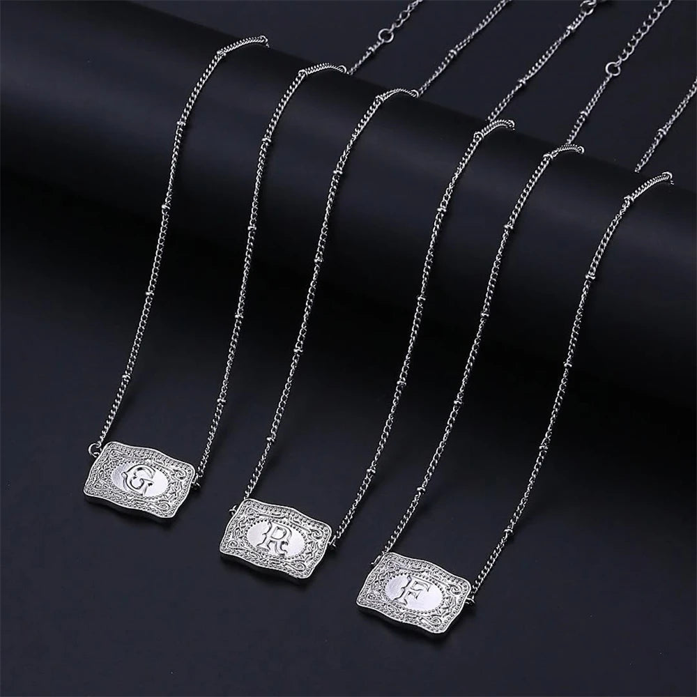 Trendy Initial Letter Pendant Necklace – Personalized Belt Buckle Style Y2K Jewelry for Women - Image 2