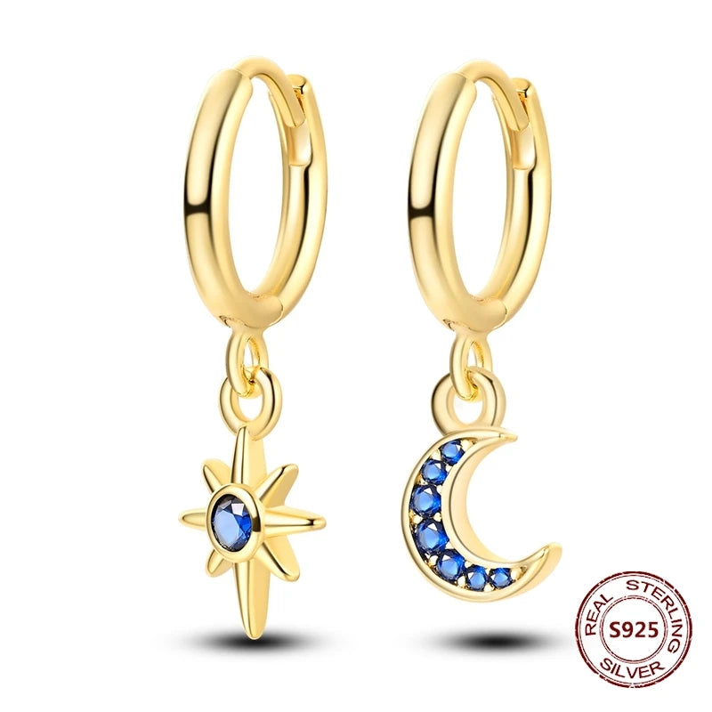 Rose Gold Star & Moon Hoop Earrings – 925 Sterling Silver Dangle Jewelry for Women - Image 25