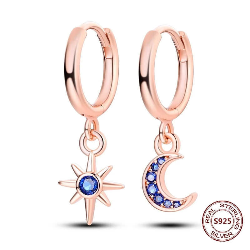 Rose Gold Star & Moon Hoop Earrings – 925 Sterling Silver Dangle Jewelry for Women - Image 7