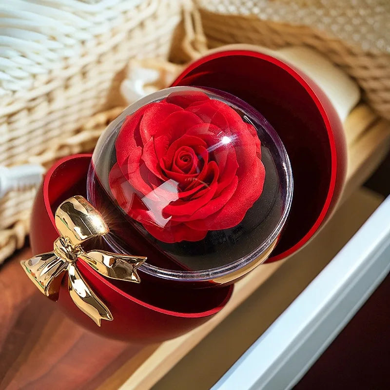 Round Bow Preserved Eternal Rose Gift Box – Jewelry Storage with Necklace or Ring Pendant for Valentine’s Day & Proposals - Image 3