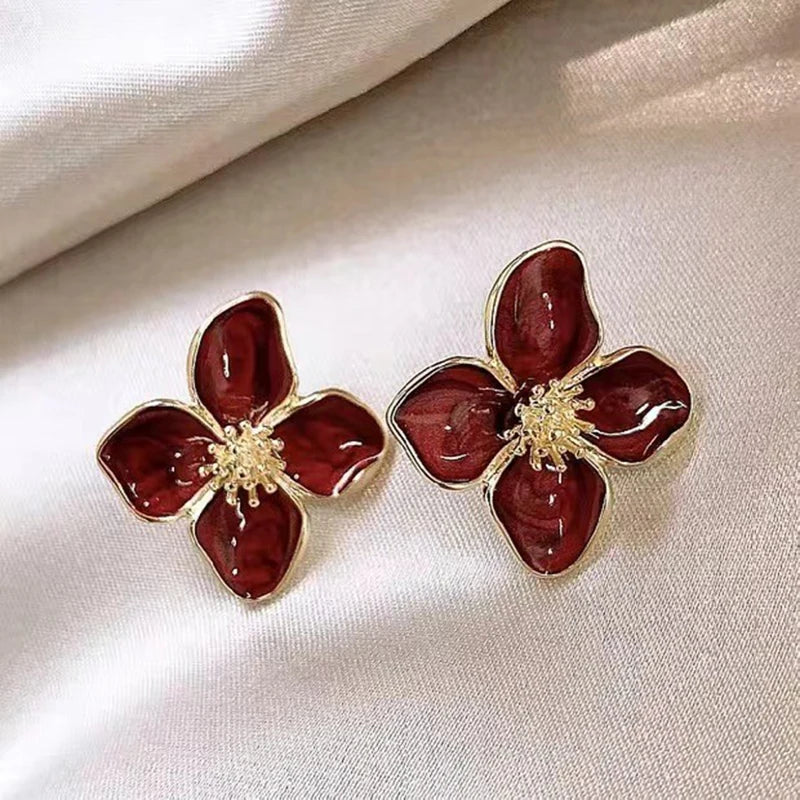 Hibiscus Dropped Glaze Flower Stud Earrings - Image 5