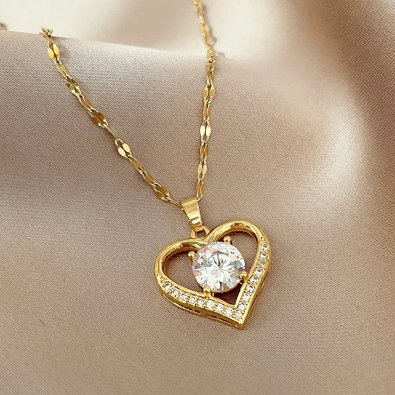 Artificial Gems Heart Pendant Necklace for Women - Image 4