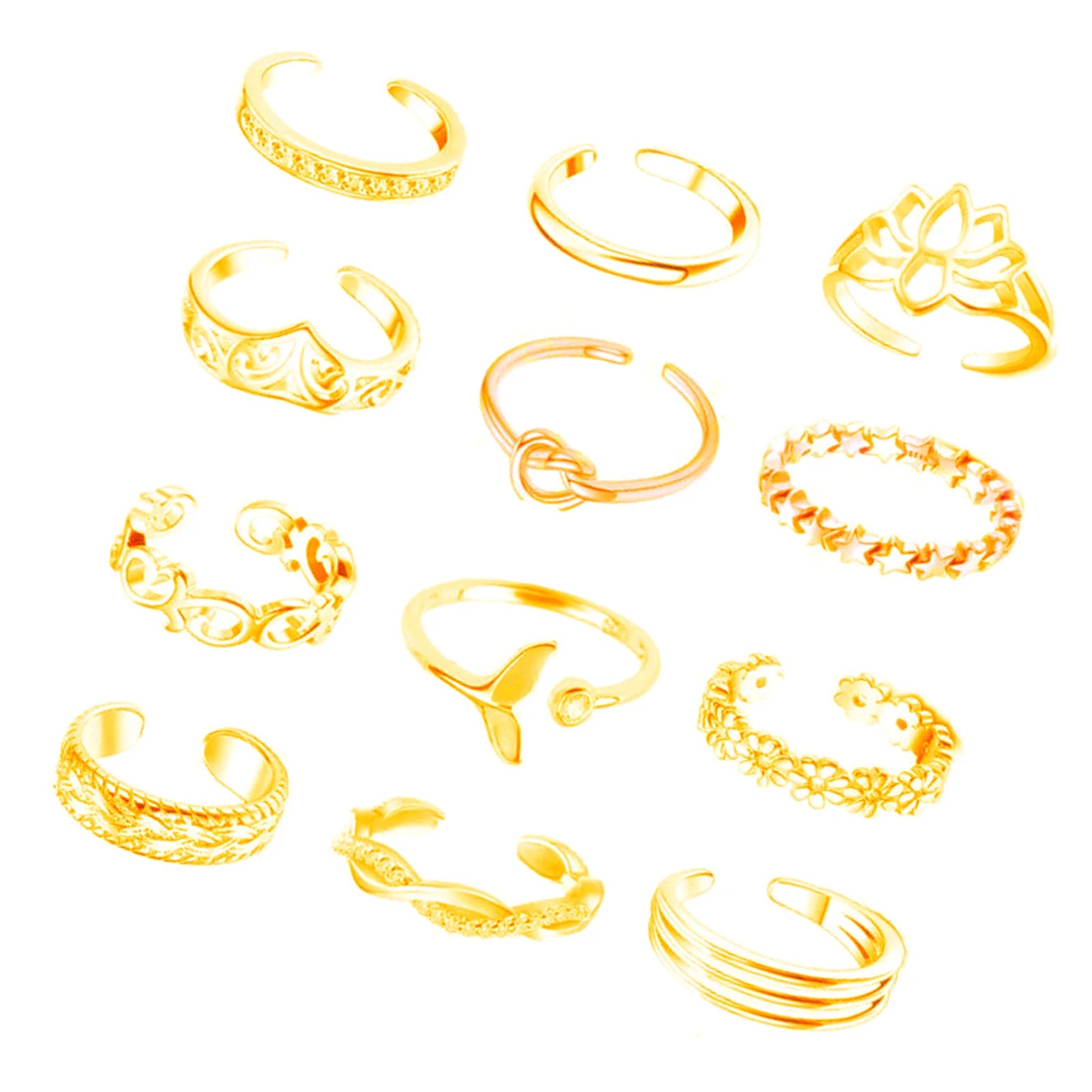 12Pcs Adjustable Foot Ring Set – Rose Gold/Silver/Gold Open Toe Rings for Women - Image 4
