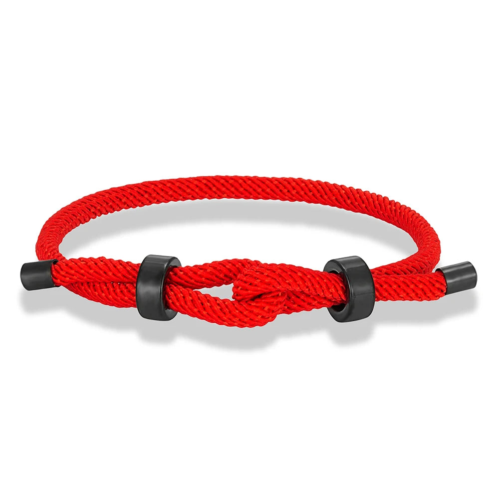 MKENDN Adjustable Knot Rope Bracelet – Black Stainless Steel Charm Bangle for Men - Image 13