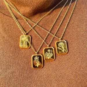 Birth Month Flower Necklace – Gold Plated Stainless Steel Pendant for Women