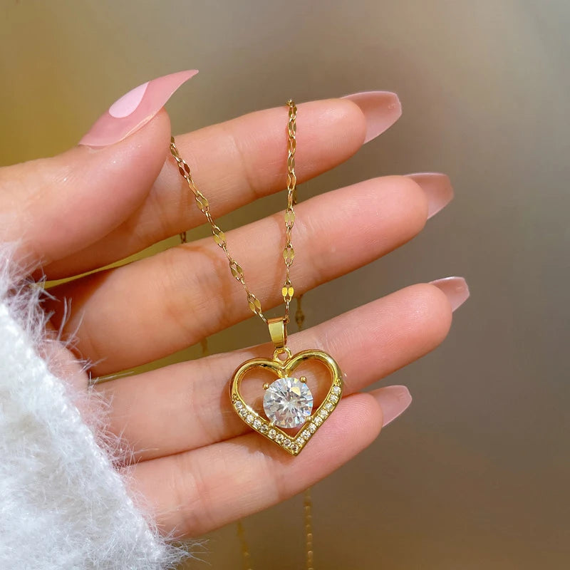 Artificial Gems Heart Pendant Necklace for Women - Image 2