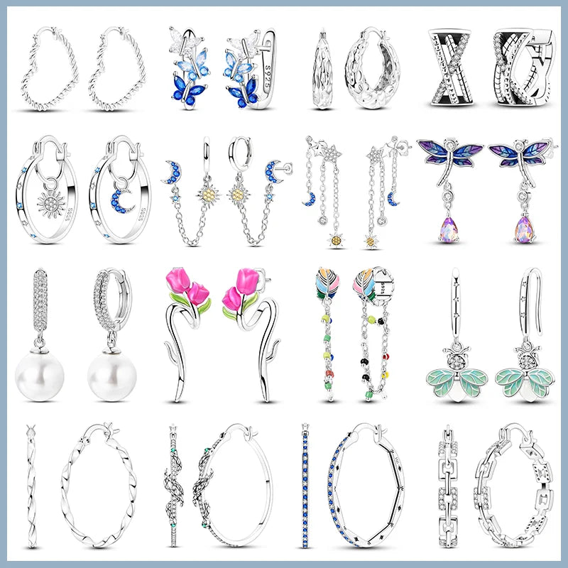 New 925 Sterling Silver Tassel Earrings – Love Heart, Star, Moon, Dragonfly & Tulip Designs