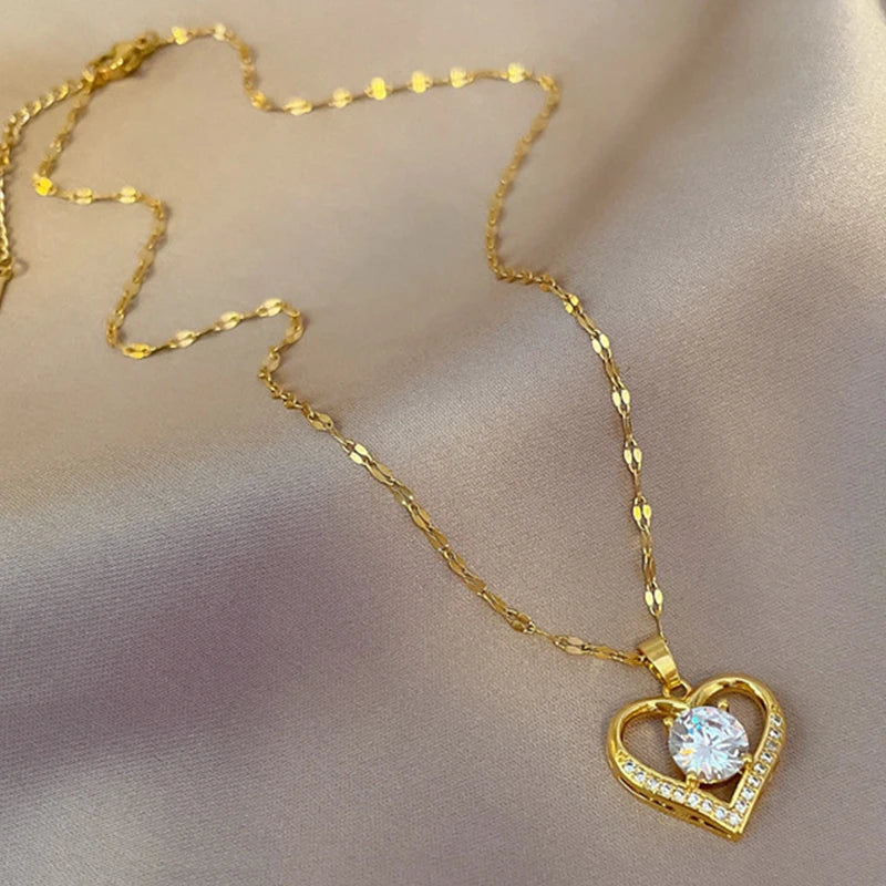 Artificial Gems Heart Pendant Necklace for Women - Image 5
