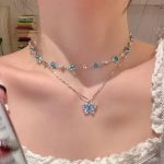 Romantic Blue Crystal Butterfly Necklace