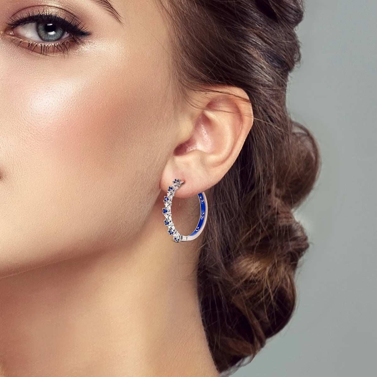 PANPOKI 925 Sterling Silver Galaxy Hoop Earrings – Blue Minimalist Jewelry for Women - Image 2