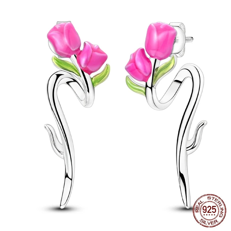 New 925 Sterling Silver Tassel Earrings – Love Heart, Star, Moon, Dragonfly & Tulip Designs - Image 24