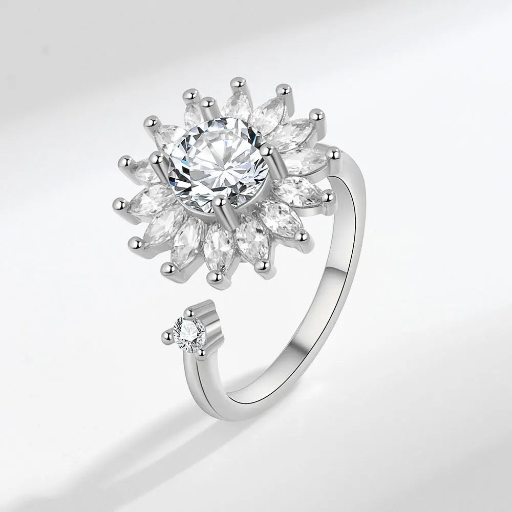 VENTFILLE 925 Sterling Silver Sunflower Zircon Rotatable Ring – Stress Relief Jewelry Gift for Women - Image 9