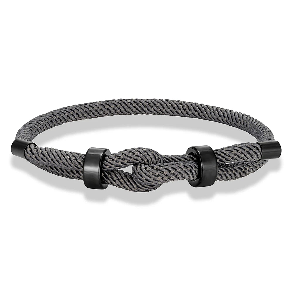 MKENDN Adjustable Knot Rope Bracelet – Black Stainless Steel Charm Bangle for Men - Image 7