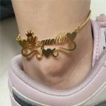 Custom Crown Heart Name Anklet – Gold Stainless Steel Personalized Jewelry for Women