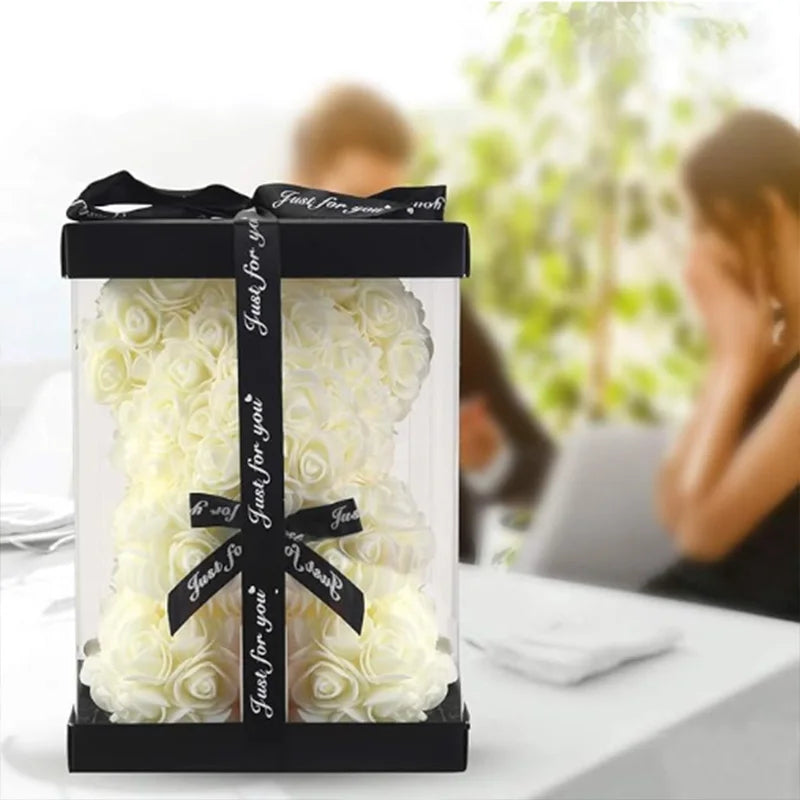 25cm Artificial Teddy Rose Flower Bear with Box – Romantic Valentine’s Day Gift - Image 3