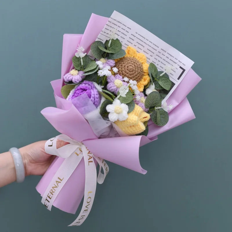 Finished Knitted Flowers Sunflowers Crochet Bouquet - Image 26