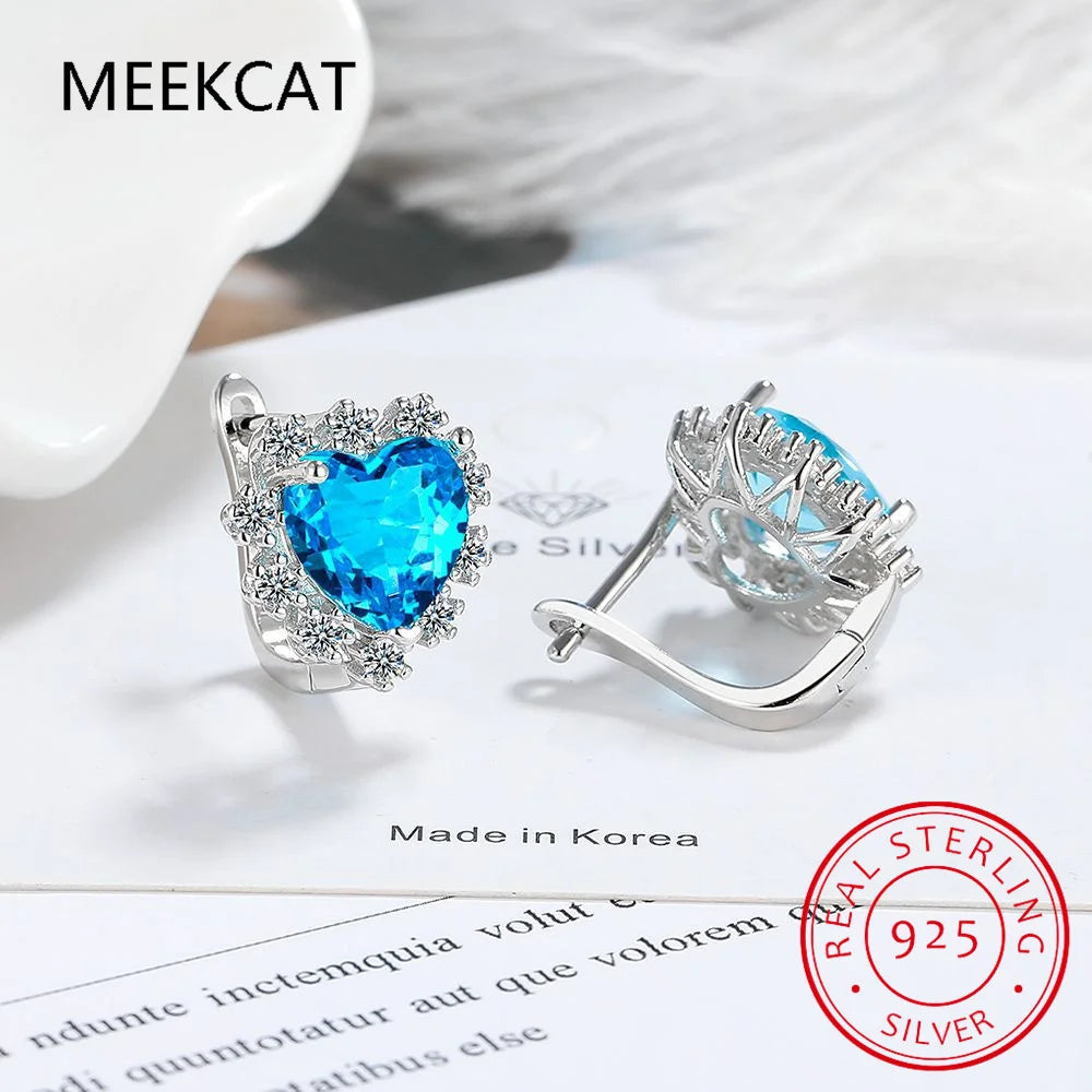 Love Heart Created Blue Sapphire Hoop Earrings – 925 Sterling Silver Fine Jewelry - Image 10
