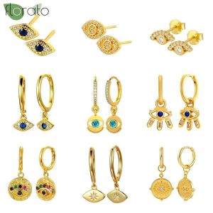 925 Sterling Silver Needle Vintage Gold Hoop Earrings – Evil Eye Pendant Jewelry for Women