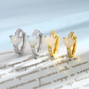 1pc 2000s Aesthetic Y2K Hoop Earring β Love Heart with Opal & Zircon