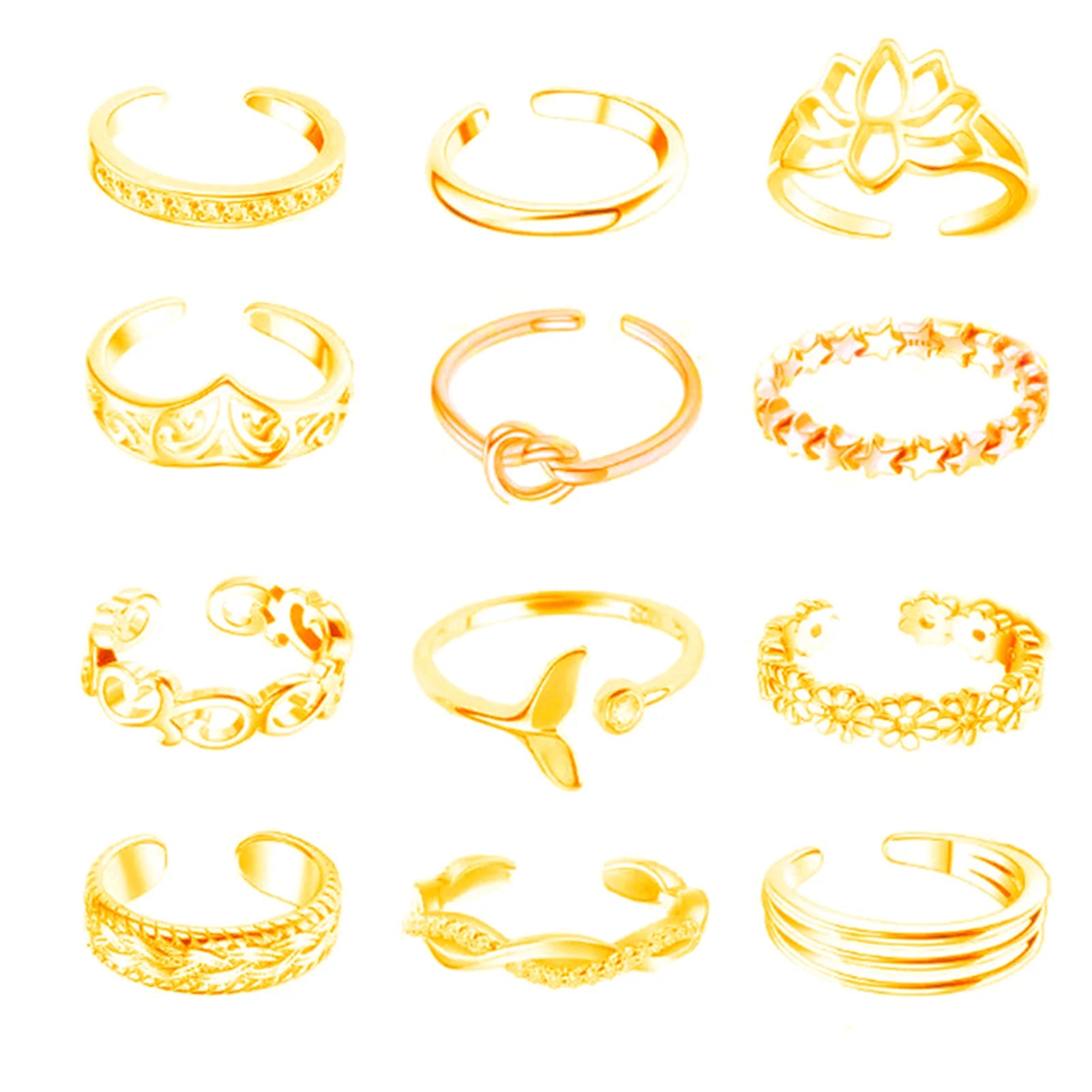 12Pcs Adjustable Foot Ring Set – Rose Gold/Silver/Gold Open Toe Rings for Women - Image 2