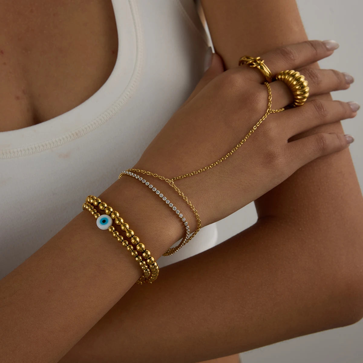 Uworld Stainless Steel Finger Bracelet & Stackable Ring – Fashion Jewelry Gift for Her - Image 3