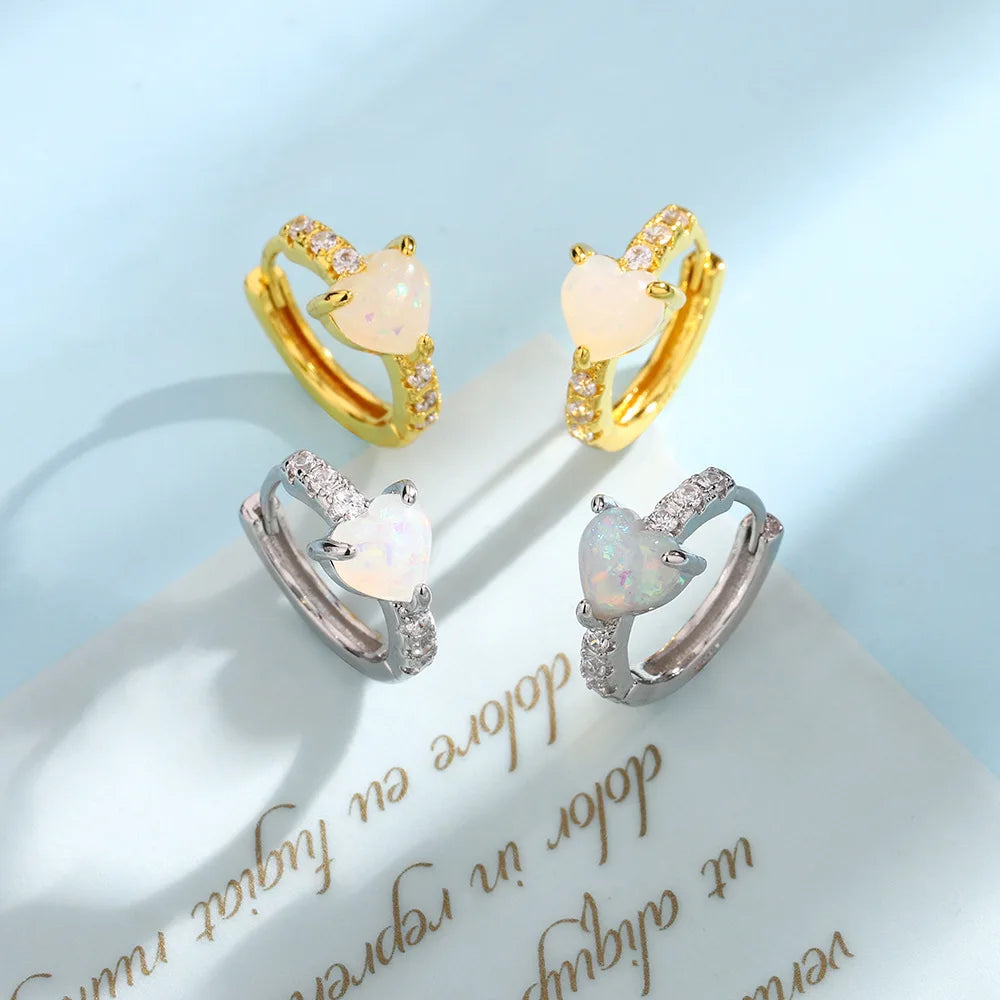 1pc 2000s Aesthetic Y2K Hoop Earring – Love Heart with Opal & Zircon - Image 5
