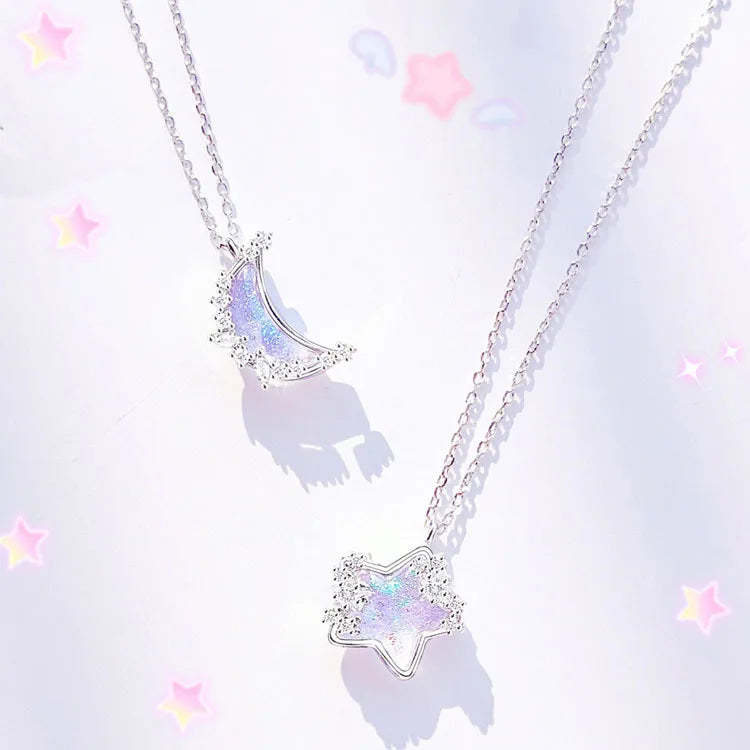2023 Cute Star & Moon Sugar Necklace – Color-Changing Cloud Collarbone Chain for Women