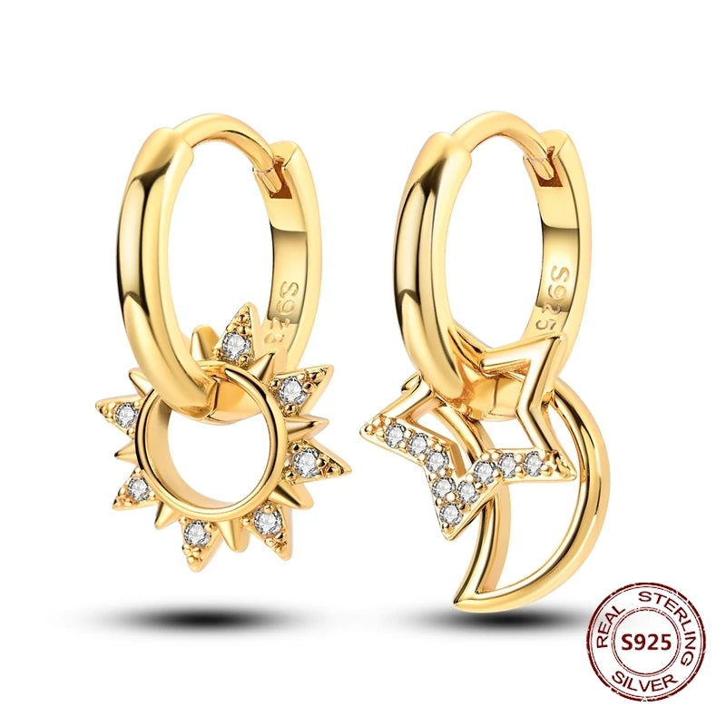 Rose Gold Star & Moon Hoop Earrings – 925 Sterling Silver Dangle Jewelry for Women - Image 11