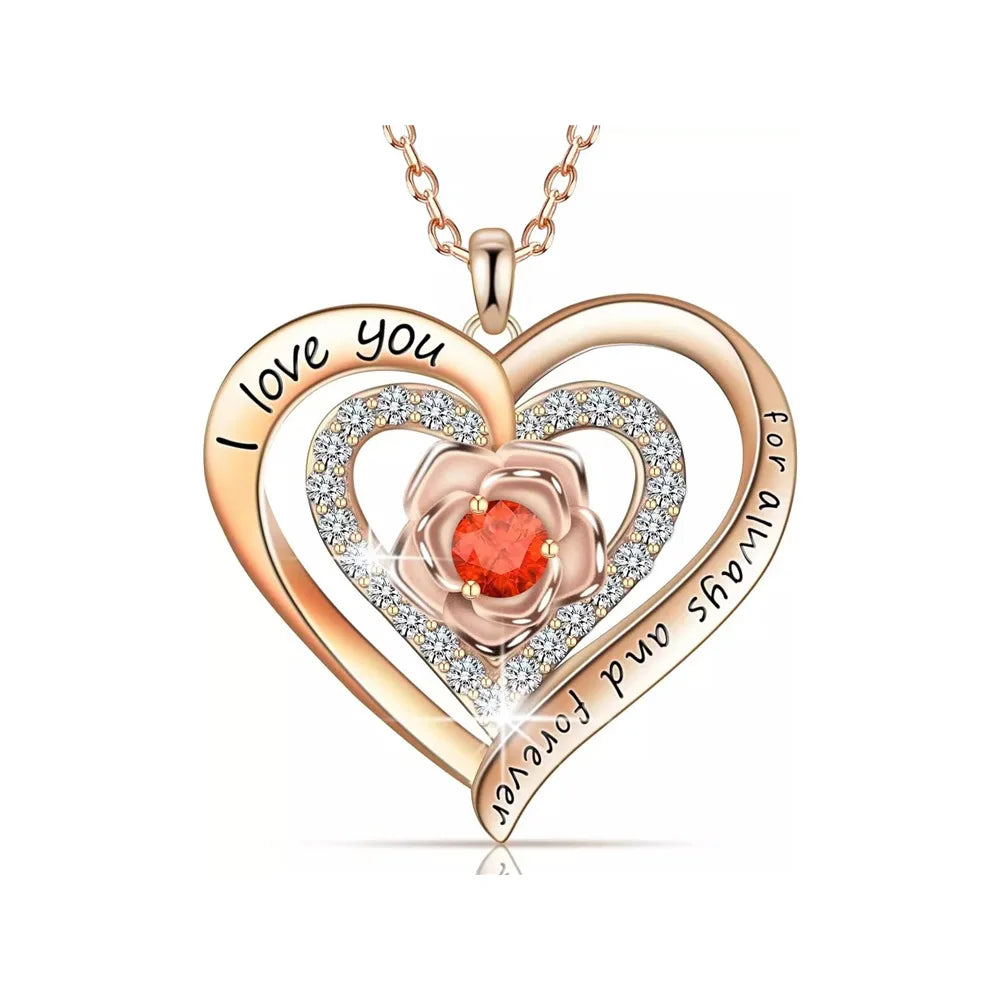 Luxury Red Zircon Pendant Necklace with Rose Flower - Image 13