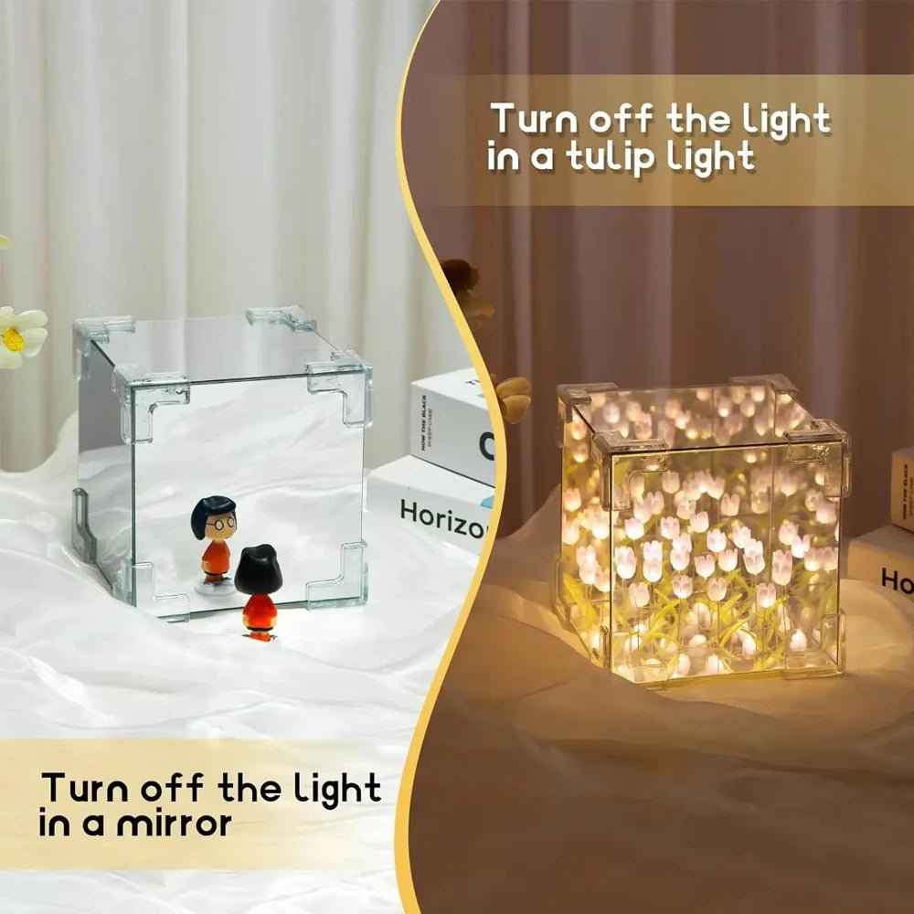 Handmade DIY Tulip Flower Cube Night Light – Full Material Kit for Room Décor & Couple Birthday Gift - Image 3