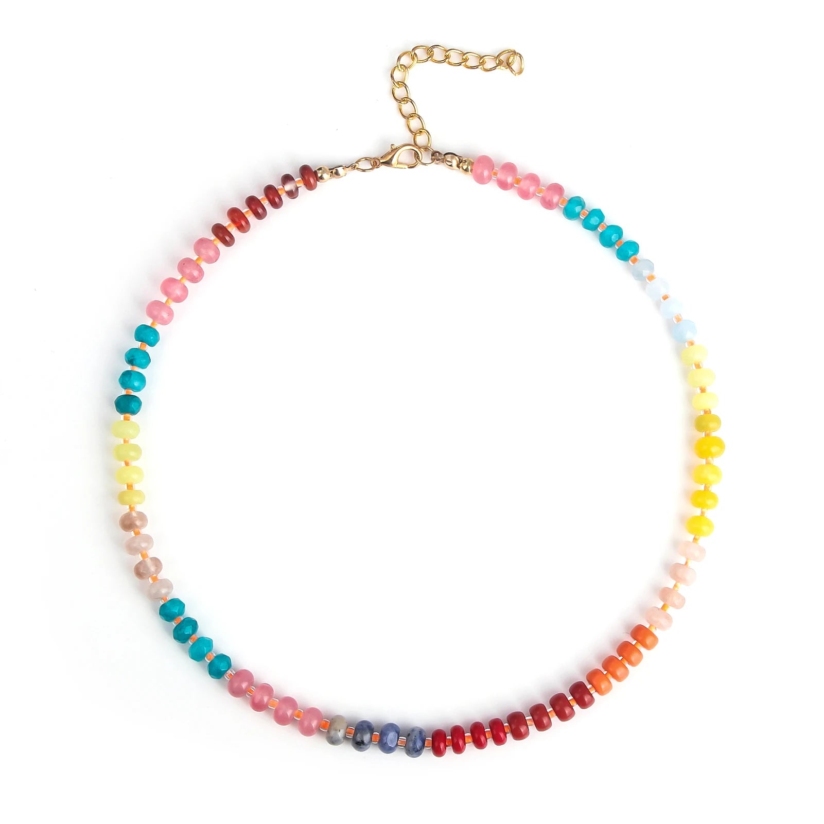 Colorful Rainbow Stone Beaded Choker – Summer Boho Beach Necklace for Women & Girls - Image 7