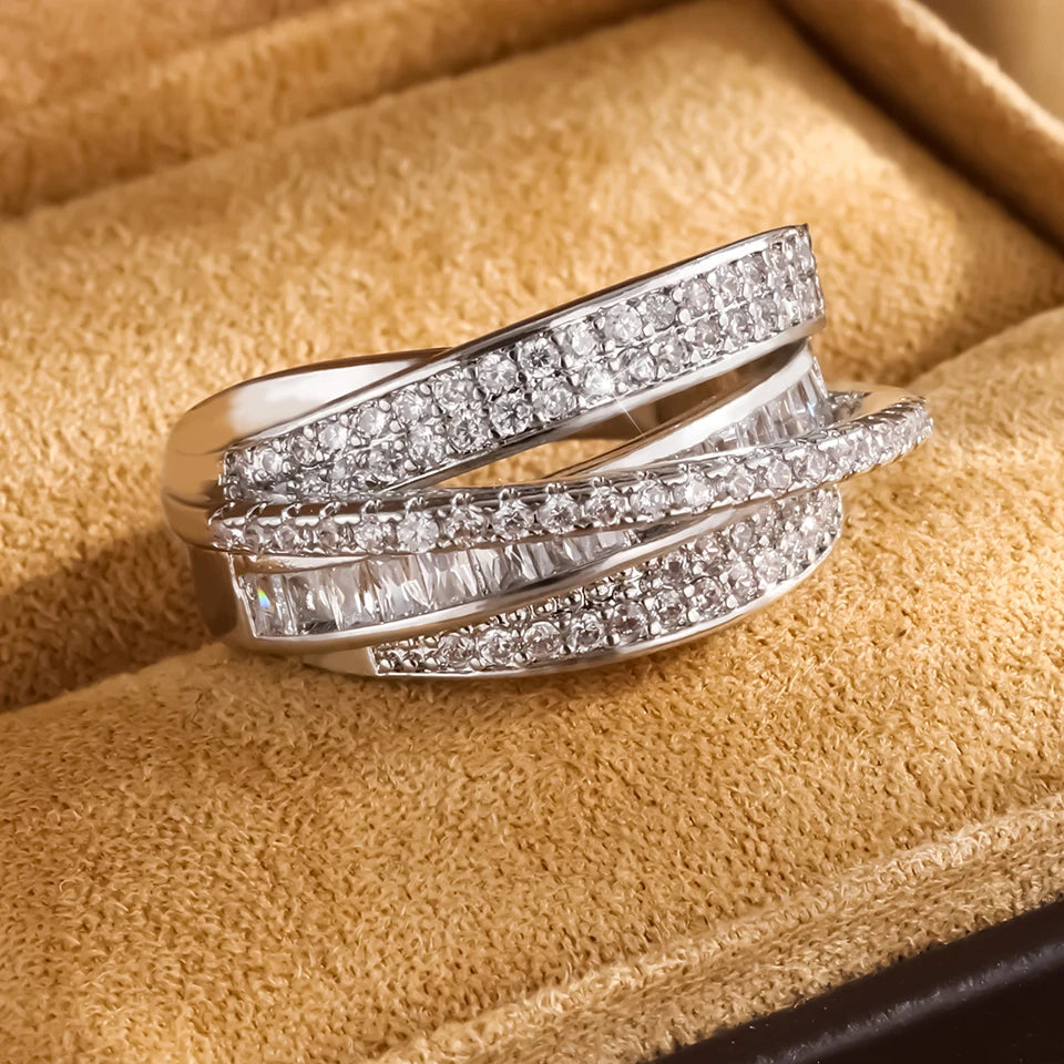 High-Quality Copper Inlaid Zircon Multi-layer Star Opening Ring - Image 7